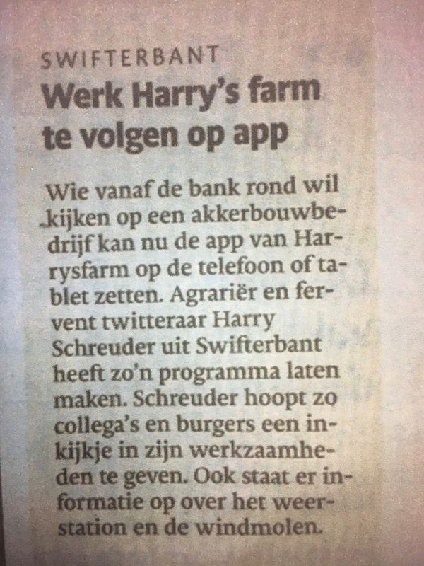 31 januari 2013; Nu ook een Harrysfarm app