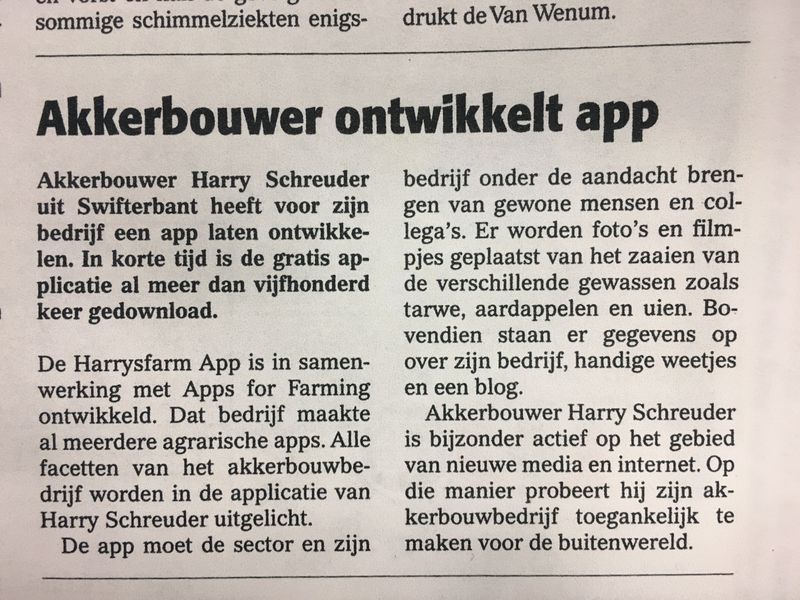 31 januari 2013; Nu ook een Harrysfarm app