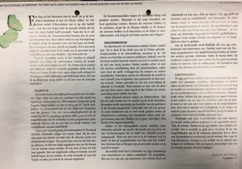 9 maart 2013; interview in Nieuwe Oogst