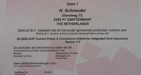 31 maart 2011: nieuw Golbalgap certificaat